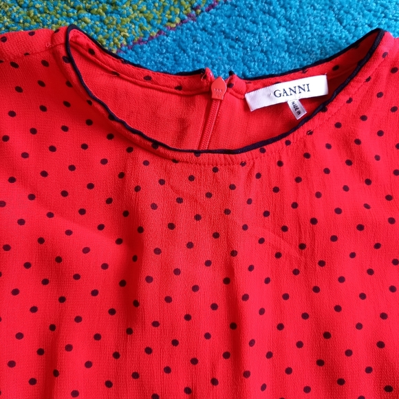 Ganni red black polkadot lined top UK 8 - Picture 3 of 7